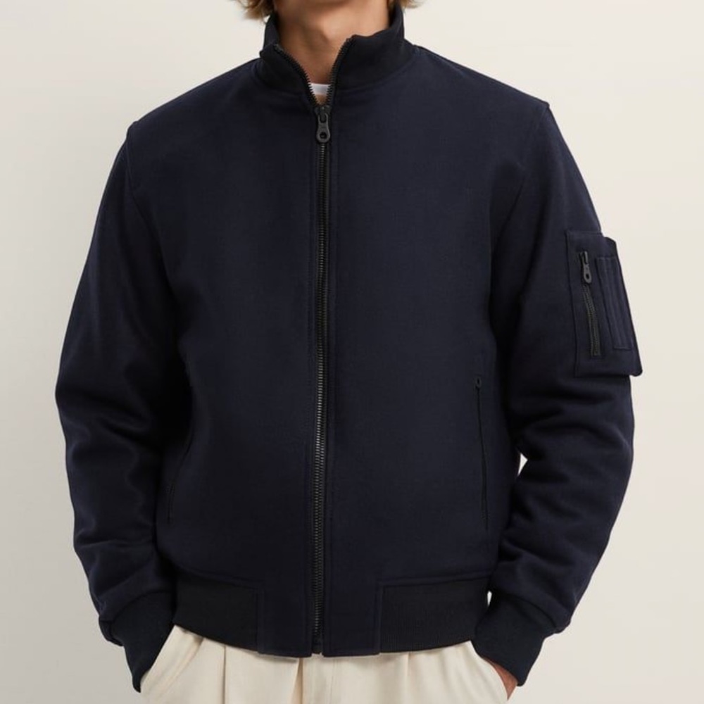 ZARA NWT WOOL BLEND BOMBER JACKET NAVY BLUE MEN’S SMALL